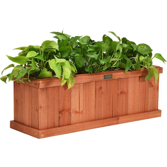 Costway Rectangular Box Garden Yard Decorative Wooden Flower Planter